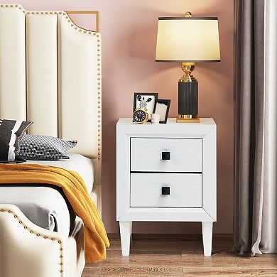 2 Pieces Multipurpose Retro Nightstand Set with 2 Drawers