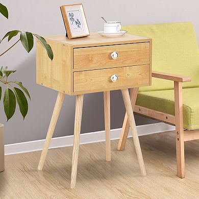 Midcentury Modern Bedside Table with 2 Drawers