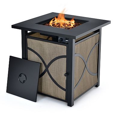 25 Inch 40000 Btu Propane Fire Pit Table With Lid And Fire Glass