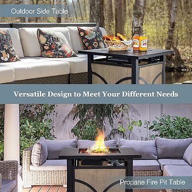 25 Inch 40000 Btu Propane Fire Pit Table With Lid And Fire Glass