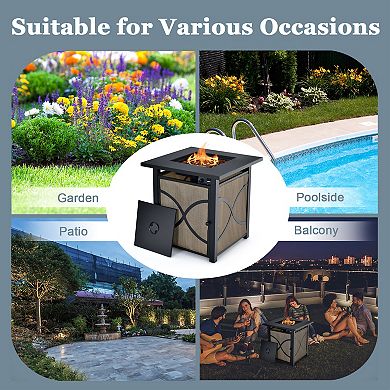 25 Inch 40000 Btu Propane Fire Pit Table With Lid And Fire Glass