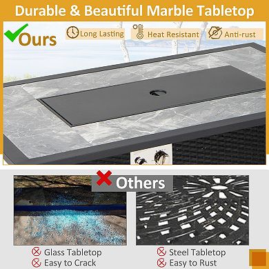 52 Inch Rattan Wicker Propane Fire Pit Table With Rain Cover And Lava Rock-black