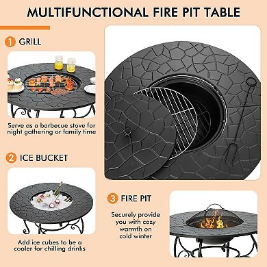 35.5 Feet Patio Fire Pit Dining Table With Cooking Bbq Grate