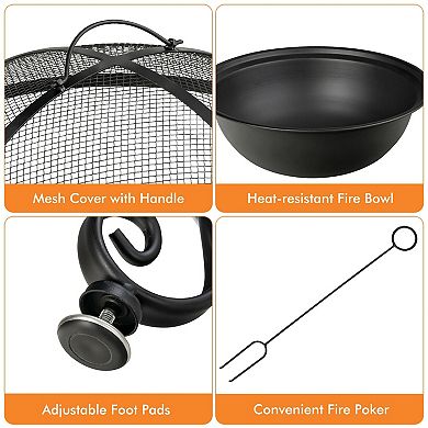 35.5 Feet Patio Fire Pit Dining Table With Cooking Bbq Grate