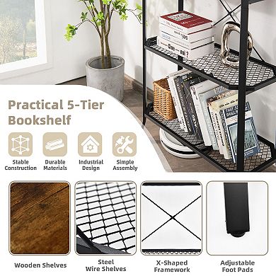 Industrial 5-layer Bookshelf With Out-stretched Legs