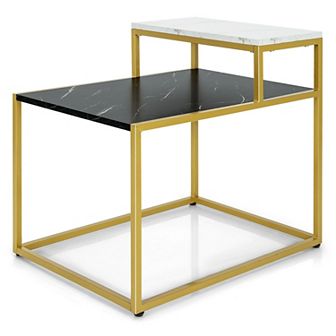 2 tier End Side Table With Metal Frame And Storage Shelf For Living Room-white