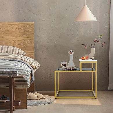 2 Tier End Side Table With  Metal Frame And Storage Shelf For Living Room-white