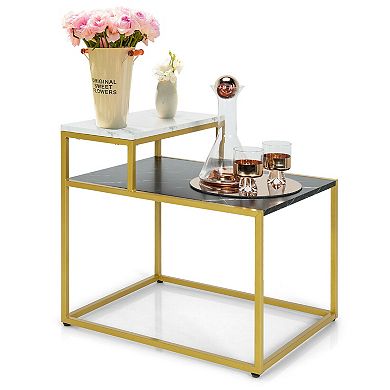 2 Tier End Side Table With  Metal Frame And Storage Shelf For Living Room-white