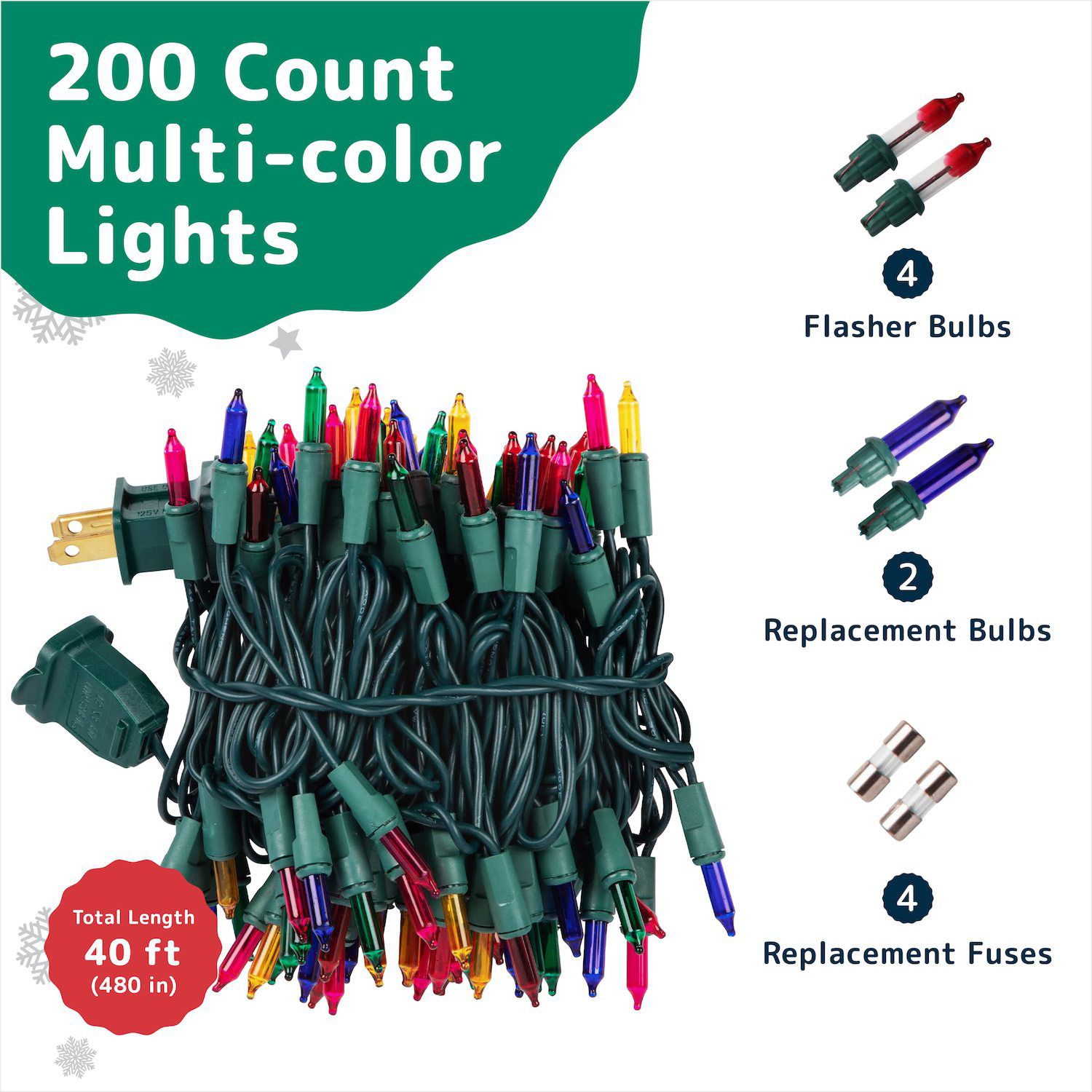 Colorful Holiday Indoor String Lights, 40 Feet, 200 Lights