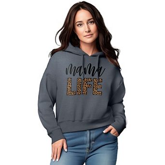 Women's Mama Life Leopard Graphic Cropped Hoodie