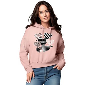 Women's Patterned Hearts Graphic Cropped Hoodie