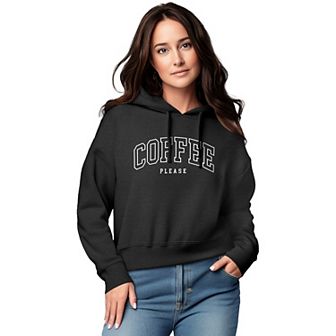 Women's Collegiate Coffee Please Graphic Cropped Hoodie