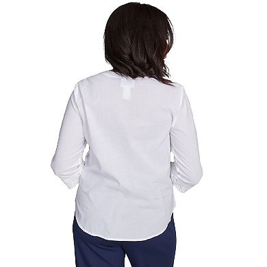 Petite Alfred Dunner Lace Scroll Solid Henley Top
