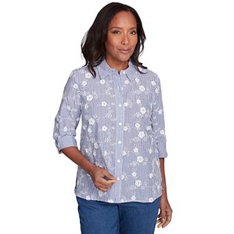 Petite Alfred Dunner Striped Breezy Floral Applique Top