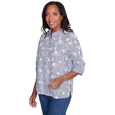 Petite Alfred Dunner Striped Breezy Floral Applique Top