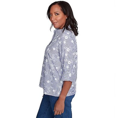 Petite Alfred Dunner Striped Breezy Floral Applique Top
