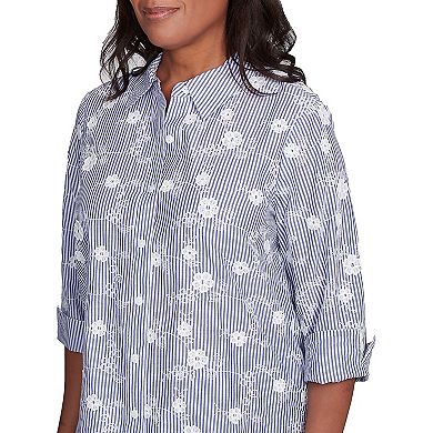 Petite Alfred Dunner Striped Breezy Floral Applique Top