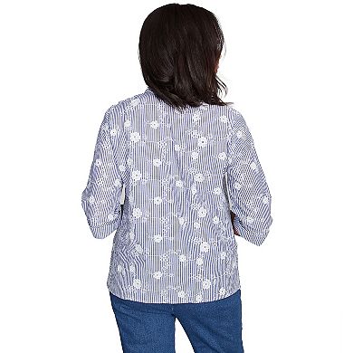 Petite Alfred Dunner Striped Breezy Floral Applique Top
