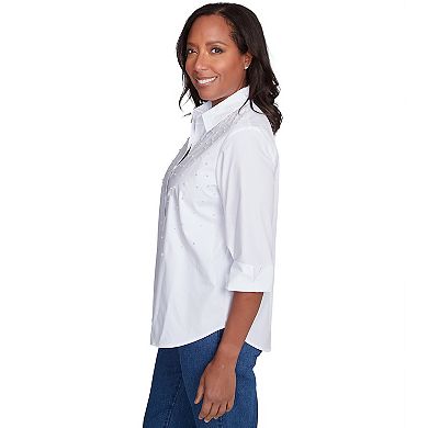 Petite Alfred Dunner Pearl Studded Button Down Top