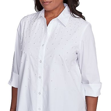 Petite Alfred Dunner Pearl Studded Button Down Top