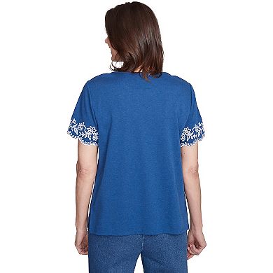 Petite Alfred Dunner Embroidered Border Top with Necklace
