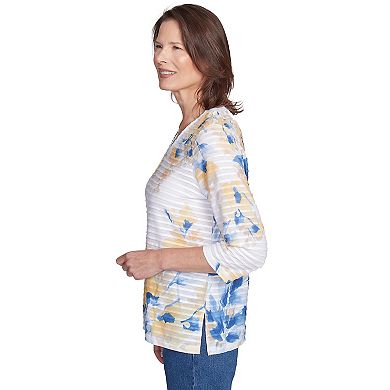 Petite Alfred Dunner Floral Textured V Neck Top