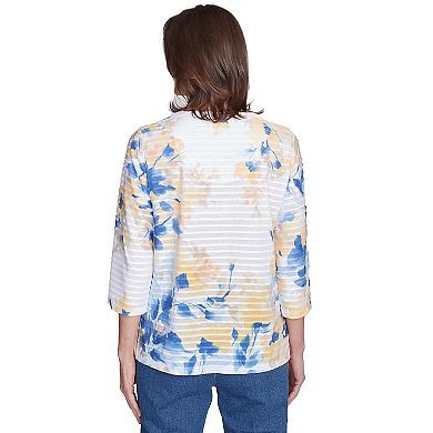 Petite Alfred Dunner Floral Textured V Neck Top