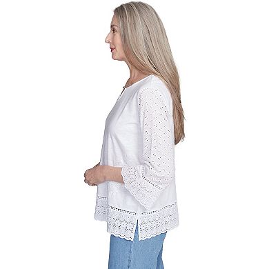 Petite Alfred Dunner Floral Embroidered Eyelet Trim Top