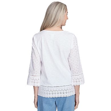 Petite Alfred Dunner Floral Embroidered Eyelet Trim Top