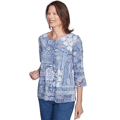 Petite Alfred Dunner Lacey Floral Patchwork Crew Neck Top