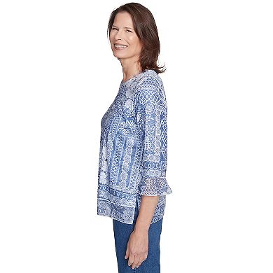 Petite Alfred Dunner Lacey Floral Patchwork Crew Neck Top