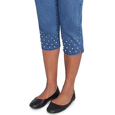 Petite Alfred Dunner Pearl Detailed Denim Capri Pants