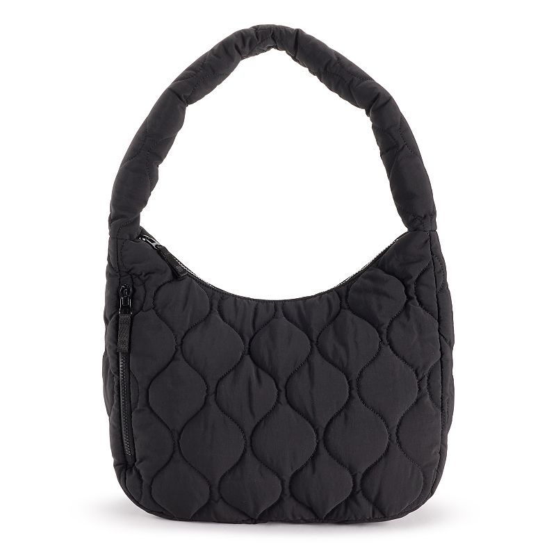 FLX Quilted Hobo Shoulder Bag, Black
