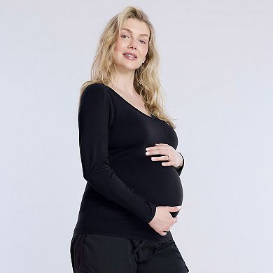 Maternity Motherhood® V-Neck Side Ruched Long Sleeve Tee