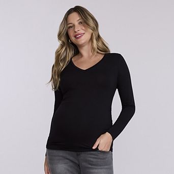 Maternity Motherhood® V-Neck Side Ruched Long Sleeve Tee
