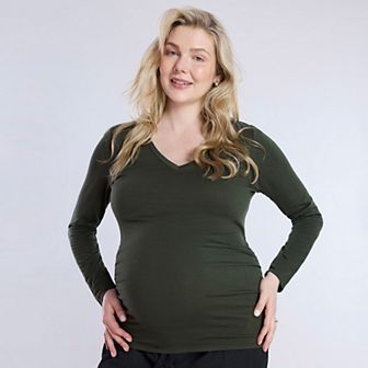 Maternity Motherhood® V-Neck Side Ruched Long Sleeve Tee