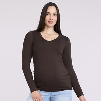 Maternity Motherhood® V-Neck Side Ruched Long Sleeve Tee