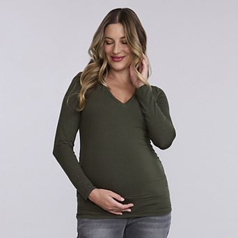 Maternity Motherhood® V-Neck Side Ruched Long Sleeve Tee