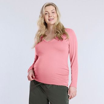 Maternity Motherhood® V-Neck Side Ruched Long Sleeve Tee