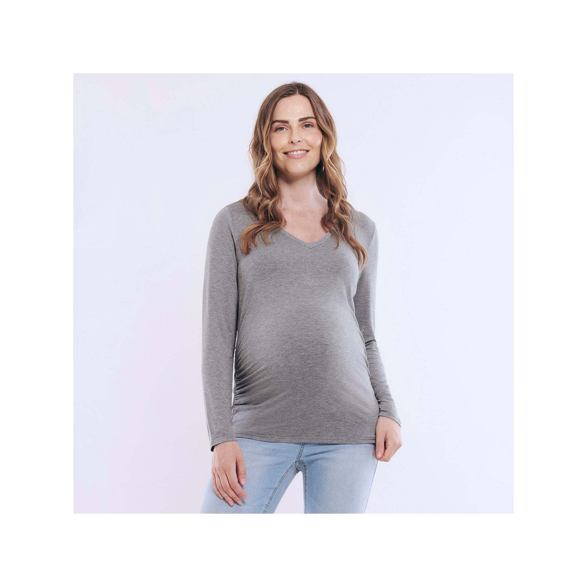 Maternity Motherhood® V-Neck Side Ruched Long Sleeve Tee, Womens, Size: L