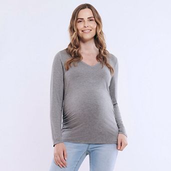 Maternity Motherhood® V-Neck Side Ruched Long Sleeve Tee