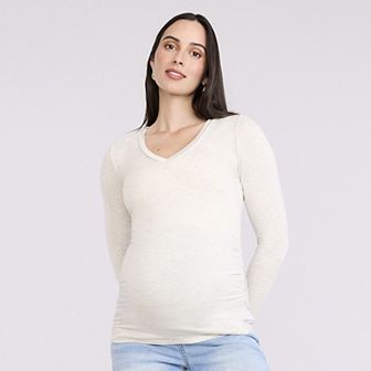 Maternity Motherhood® V-Neck Side Ruched Long Sleeve Tee