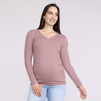 Maternity Motherhood® V-Neck Side Ruched Long Sleeve Tee