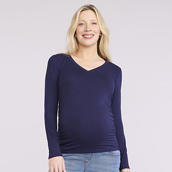 Maternity Motherhood® V-Neck Side Ruched Long Sleeve Tee