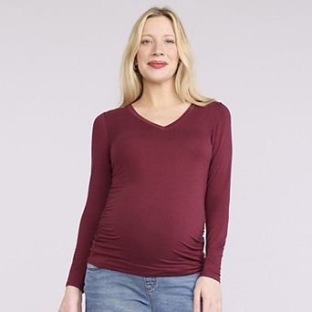 Maternity Motherhood® V-Neck Side Ruched Long Sleeve Tee