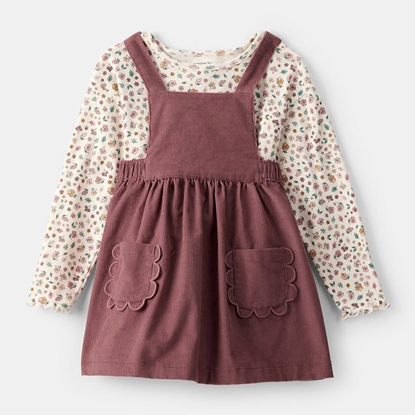 Carter's 2pc Baby White Top & Grey Plaid Jumper Set