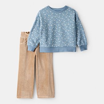 Toddler Girl Carter's 2 pc Bow Crewneck & Corduroy Wide Leg Pants Set