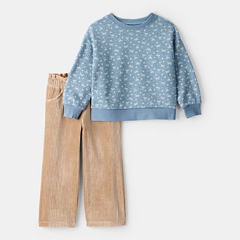 Toddler Girl Carter's 2 pc Bow Crewneck & Corduroy Wide Leg Pants Set