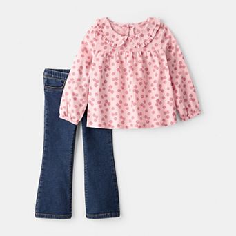 Toddler Girl Carter's 2 pc Floral Top & Denim Pants Set