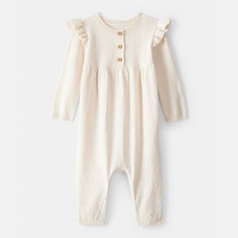 Baby Girl Carter's Cotton Long Sleeve Jumpsuit with Ruffle Detail